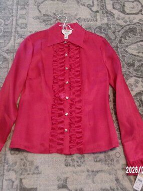 NEW Talbots Pink Pure Silk Ruffle Front Button Down Blouse Unique Women's Sz 6